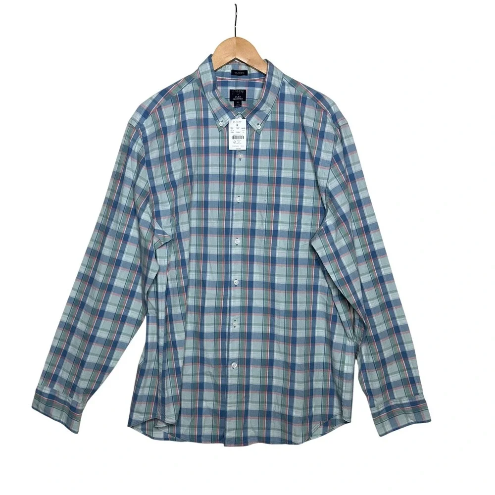 NWT J. Crew Plaid Long Sleeve Men's Button Down Shirt size XL Blue/Pink/Green